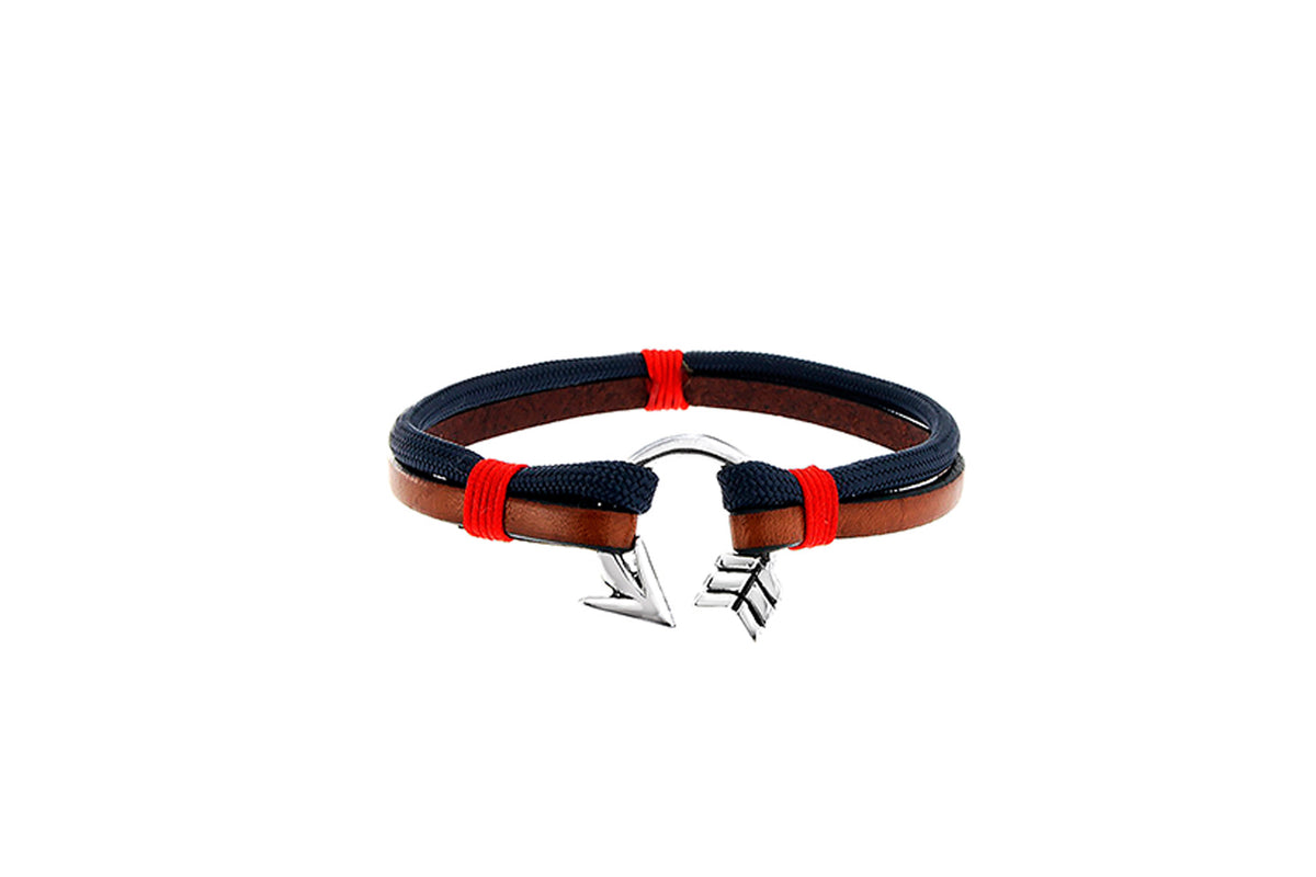 PULSERA FLECHA CURVA CON PARACORD Y PIEL CAFÉ